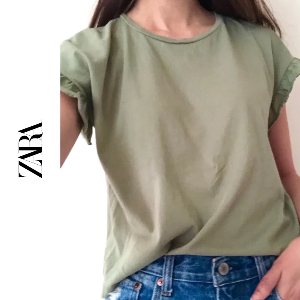 Zara | Dusty Sage Ruffle Sleeve T-Shirt